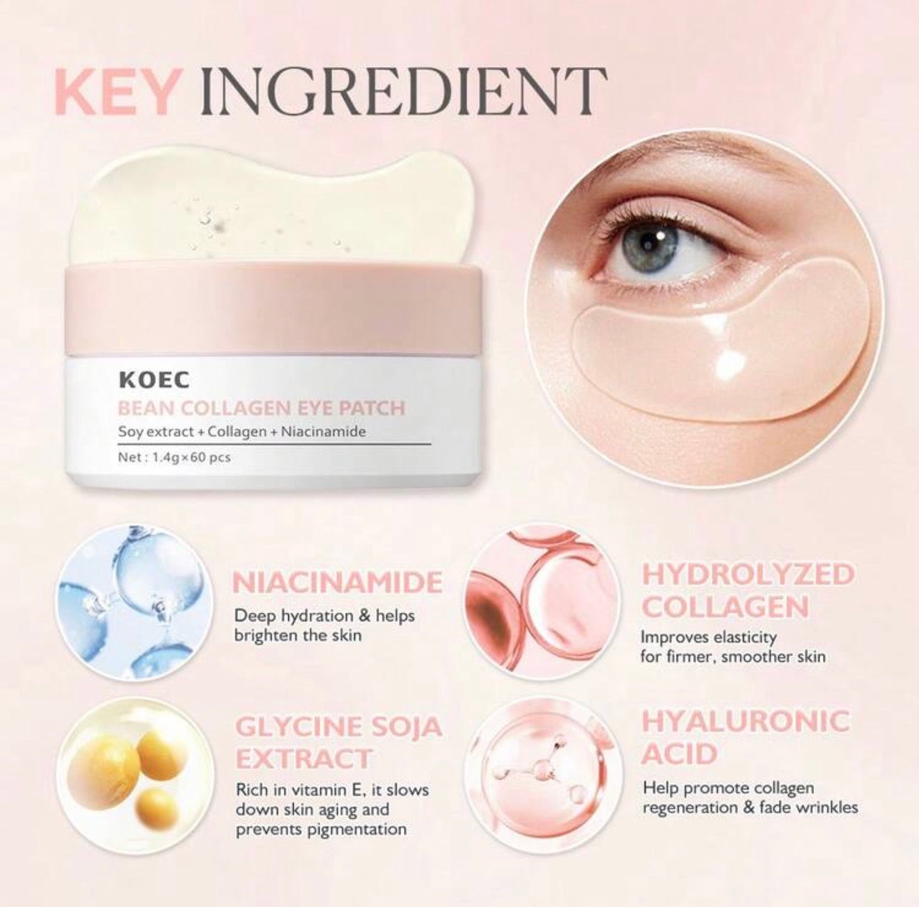 KOEC Bean Collagen Under Eye Patches - 60 pieces
