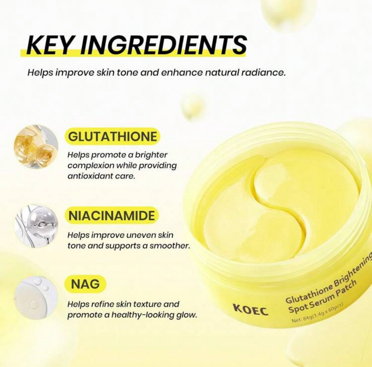 KOEC Glutathione Brightening Spot Serum Under Eye Patches - 60 pieces